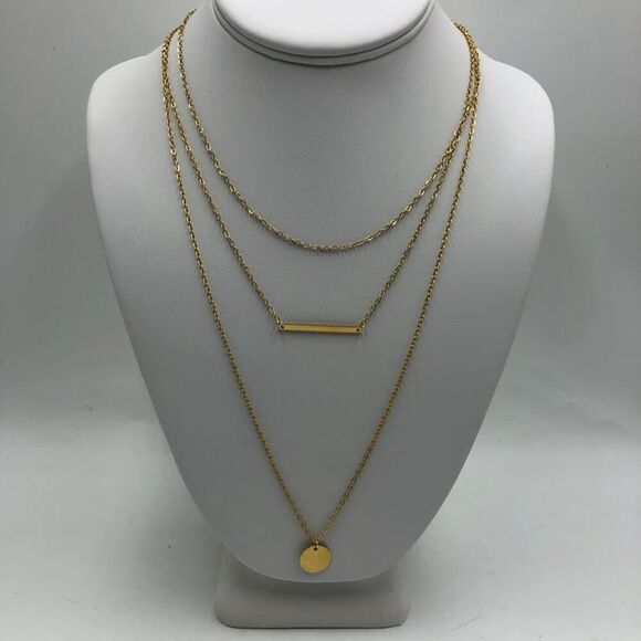 18K Gold Plated Women's 3 Layered Necklaces Waterproof Hypoallergenic Jewelry - Picture 6 of 12